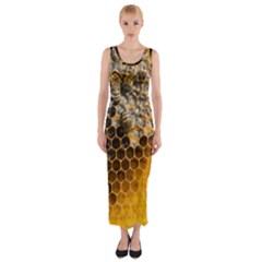 Honeycomb With Bees Fitted Maxi Dress by Bedest