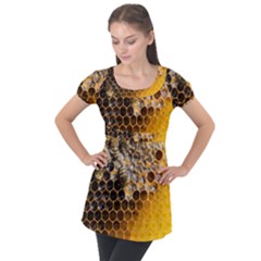 Honeycomb With Bees Puff Sleeve Tunic Top by Bedest