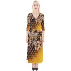 Honeycomb With Bees Quarter Sleeve Wrap Maxi Dress by Bedest