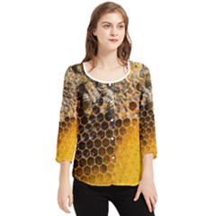 Honeycomb With Bees Chiffon Quarter Sleeve Blouse by Bedest