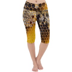 Honeycomb With Bees Lightweight Velour Cropped Yoga Leggings by Bedest