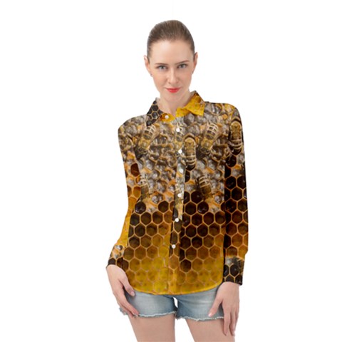 Honeycomb With Bees Long Sleeve Chiffon Shirt by Bedest