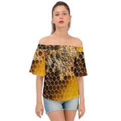 Honeycomb With Bees Off Shoulder Short Sleeve Top by Bedest