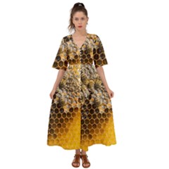 Honeycomb With Bees Kimono Sleeve Boho Dress by Bedest