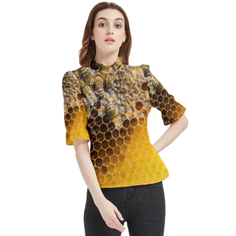 Honeycomb With Bees Frill Neck Blouse by Bedest