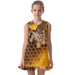 Honeycomb With Bees Kids  Pilgrim Collar Ruffle Hem Dress by Bedest