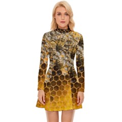 Honeycomb With Bees Long Sleeve Velour Longline Dress by Bedest