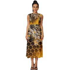 Honeycomb With Bees Sleeveless Round Neck Midi Dress by Bedest