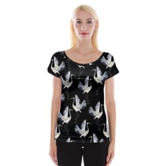 Crane Pattern Bird Animal Cap Sleeve Top by Bedest