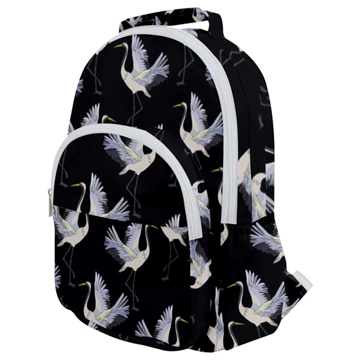 Crane Pattern Bird Animal Rounded Multi Pocket Backpack