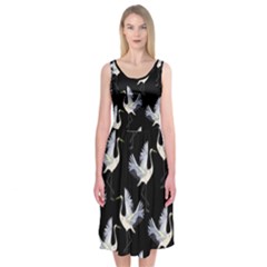 Crane Pattern Bird Animal Midi Sleeveless Dress by Bedest