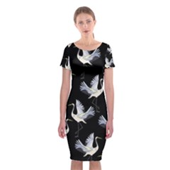 Crane Pattern Bird Animal Classic Short Sleeve Midi Dress by Bedest