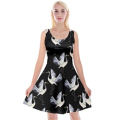 Crane Pattern Bird Animal Reversible Velvet Sleeveless Dress by Bedest