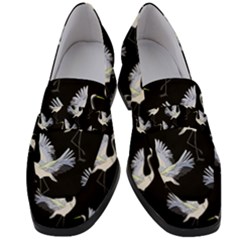 Crane Pattern Bird Animal Women s Chunky Heel Loafers by Bedest