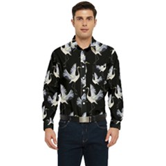 Crane Pattern Bird Animal Men s Long Sleeve Pocket Shirt  by Bedest