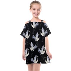 Crane Pattern Bird Animal Kids  One Piece Chiffon Dress