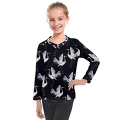 Crane Pattern Bird Animal Kids  Long Mesh T-shirt