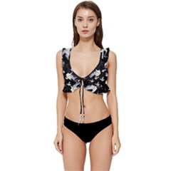 Crane Pattern Bird Animal Low Cut Ruffle Edge Bikini Top by Bedest