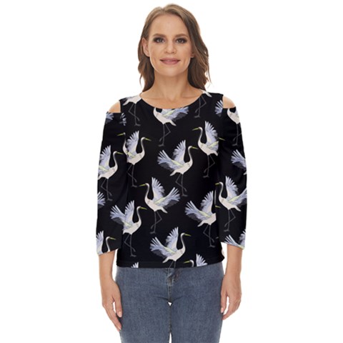 Crane Pattern Bird Animal Cut Out Wide Sleeve Top by Bedest