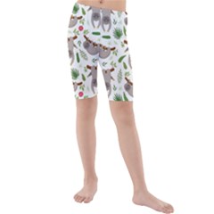 Seamless Pattern With Cute Sloths Kids  Mid Length Swim Shorts by Bedest