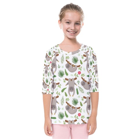 Seamless Pattern With Cute Sloths Kids  Quarter Sleeve Raglan T-shirt by Bedest