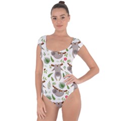 Seamless Pattern With Cute Sloths Short Sleeve Leotard  by Bedest