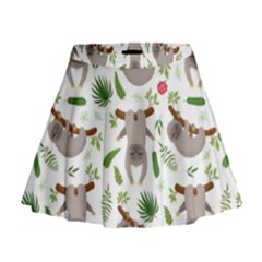 Seamless Pattern With Cute Sloths Mini Flare Skirt by Bedest