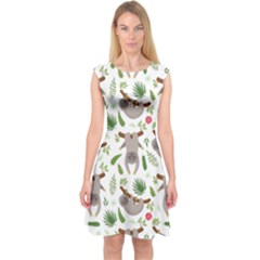 Seamless Pattern With Cute Sloths Capsleeve Midi Dress by Bedest