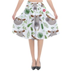 Seamless Pattern With Cute Sloths Flared Midi Skirt by Bedest