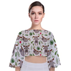 Seamless Pattern With Cute Sloths Tie Back Butterfly Sleeve Chiffon Top by Bedest