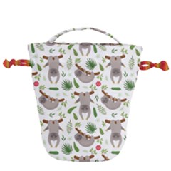 Seamless Pattern With Cute Sloths Drawstring Bucket Bag by Bedest