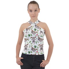 Seamless Pattern With Cute Sloths Cross Neck Velour Top by Bedest