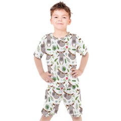 Seamless Pattern With Cute Sloths Kids  T-shirt And Shorts Set by Bedest