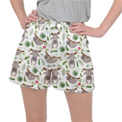 Seamless Pattern With Cute Sloths Women s Ripstop Shorts by Bedest