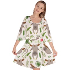 Seamless Pattern With Cute Sloths Velour Kimono Dress by Bedest