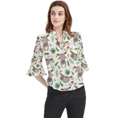 Seamless Pattern With Cute Sloths Loose Horn Sleeve Chiffon Blouse