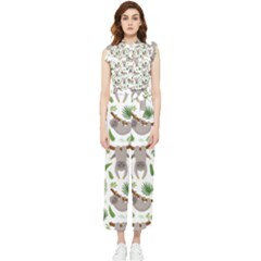 Seamless Pattern With Cute Sloths Women s Frill Top Chiffon Jumpsuit by Bedest