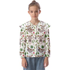 Seamless Pattern With Cute Sloths Kids  Peter Pan Collar Blouse by Bedest