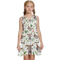 Seamless Pattern With Cute Sloths Kids  Sleeveless Tiered Mini Dress by Bedest