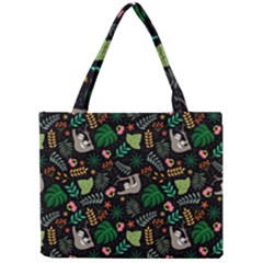 Floral Pattern With Plants Sloth Flowers Black Backdrop Mini Tote Bag by Bedest