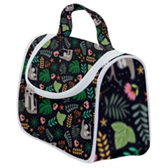 Floral Pattern With Plants Sloth Flowers Black Backdrop Satchel Handbag by Bedest