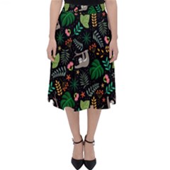 Floral Pattern With Plants Sloth Flowers Black Backdrop Classic Midi Skirt by Bedest