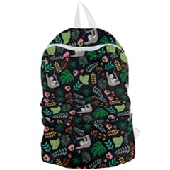 Floral Pattern With Plants Sloth Flowers Black Backdrop Foldable Lightweight Backpack by Bedest