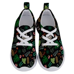 Floral Pattern With Plants Sloth Flowers Black Backdrop Running Shoes by Bedest