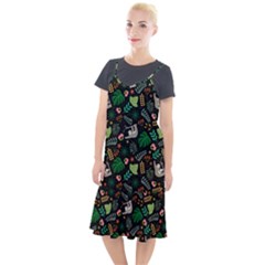 Floral Pattern With Plants Sloth Flowers Black Backdrop Camis Fishtail Dress by Bedest