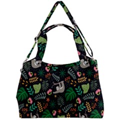 Floral Pattern With Plants Sloth Flowers Black Backdrop Double Compartment Shoulder Bag by Bedest