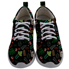 Floral Pattern With Plants Sloth Flowers Black Backdrop Mens Athletic Shoes by Bedest