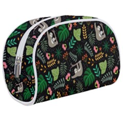 Floral Pattern With Plants Sloth Flowers Black Backdrop Make Up Case (medium) by Bedest