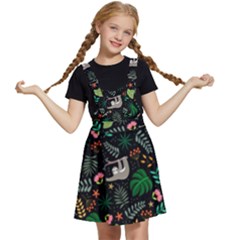 Floral Pattern With Plants Sloth Flowers Black Backdrop Kids  Apron Dress by Bedest