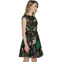 Floral Pattern With Plants Sloth Flowers Black Backdrop Cap Sleeve High Waist Dress View3